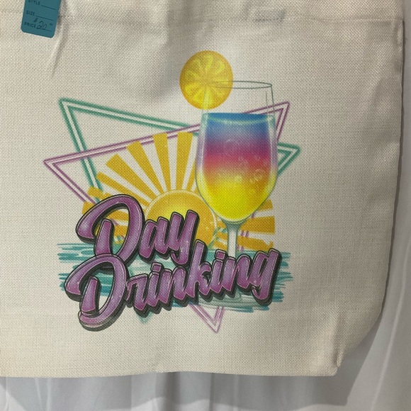 Handmade Canvas Tote Bag, Day Drinking Summer 15” X 18” X 5” Large Capacity - Picture 2 of 3